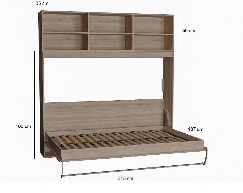 Lit escamotable STRADA-V2 - Mélaminé chêne naturel - Couchage 140 x 200 cm avec surmeuble 6 niches de rangement_4