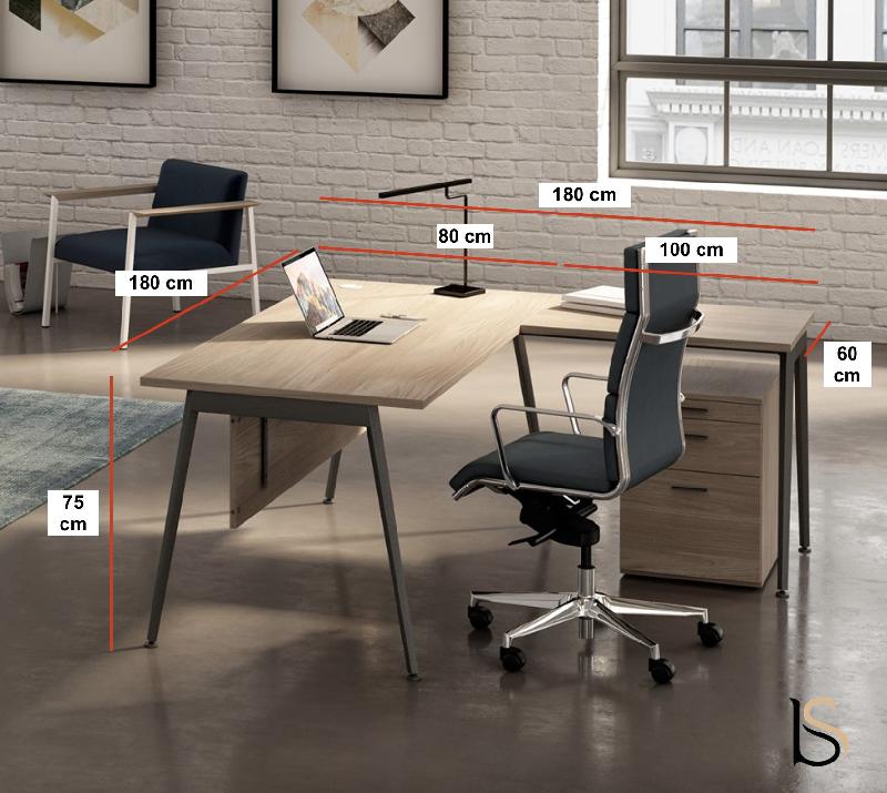 Bureau avec retour X3 - Officity - Anthracite, Noyer canaletto, 160 x 160 cm_4