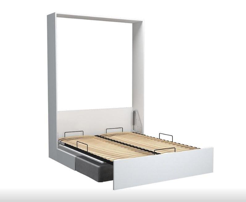 Composition lit escamotable blanc mat Dynamo Sofa - canapé gris - couchage 140 x 200 cm - 2 colonnes rangement + angle_4