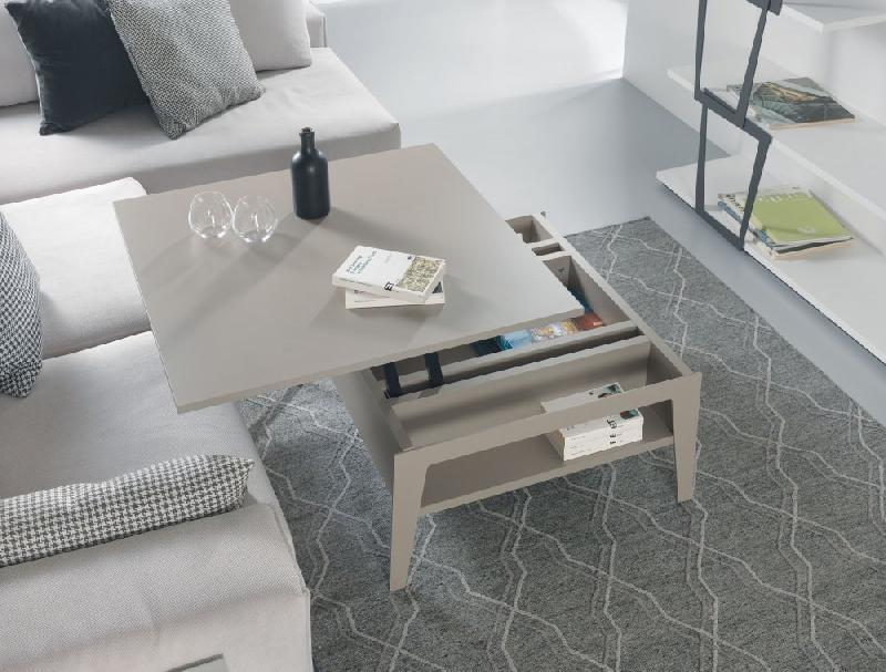 Table basse relevable BRIGHTON gris taupe 80x80 cm - Design moderne avec plateau en bois stratifié_4