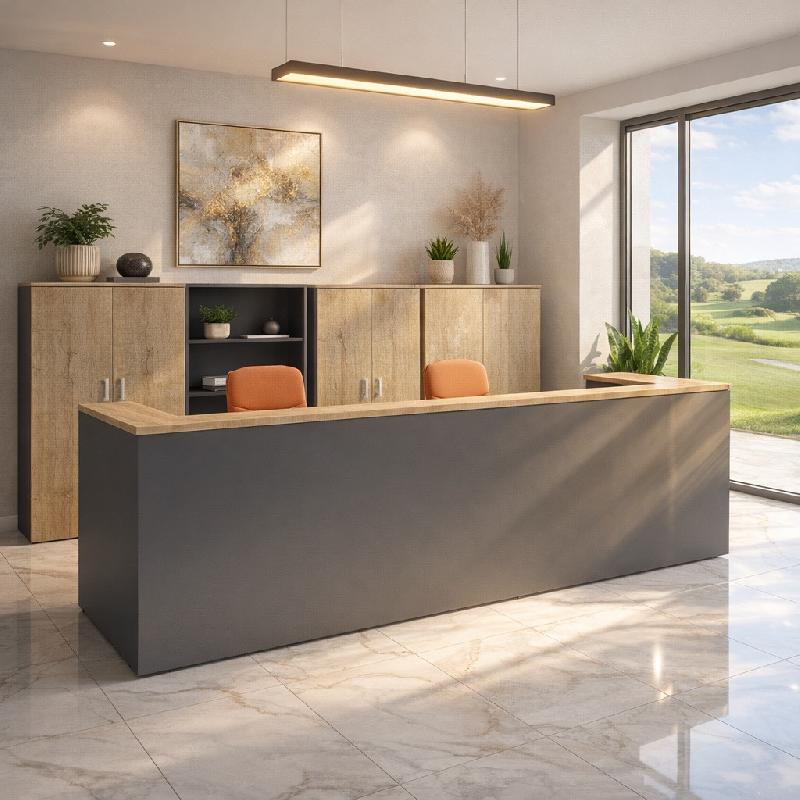 Banque d'accueil Delta First bicolore 2 personnes - Mobel Linea - 284, Anthracite / chêne veiné_4