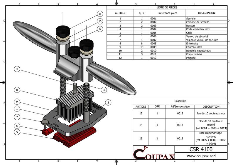 CSR 4100, attendrisseur de viande démontable pour entretien