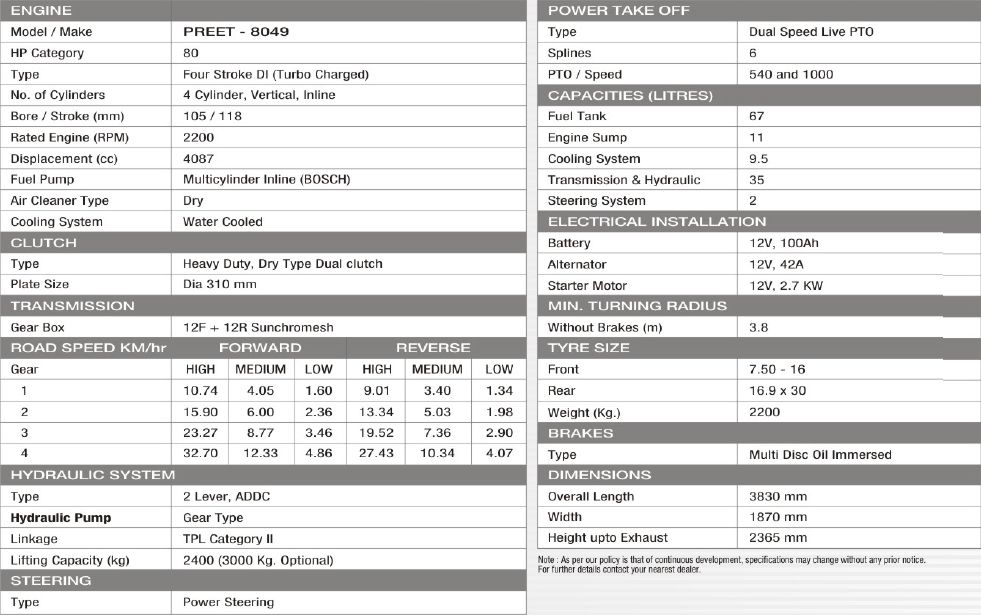 8049 Tracteur agricole PREET - 2RM - 80 HP - Performances avancées pour travaux agricoles_4
