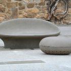 Banc en béton Olive - Banc en béton forme ellipse en hommage à l'olivier - Blanc et gris - Disponible en plusieurs coloris_4