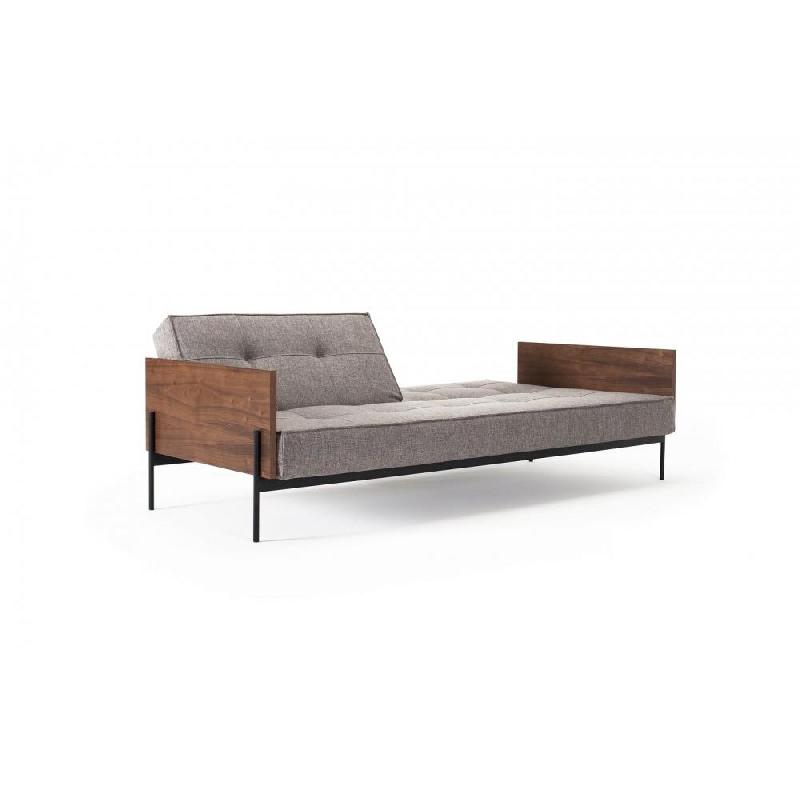 Innovation Living - Canapé Splitback Lauge Convertible Lit 115x210 cm - Tissu Mixed Dance Grey - Accoudoirs Noyer_4