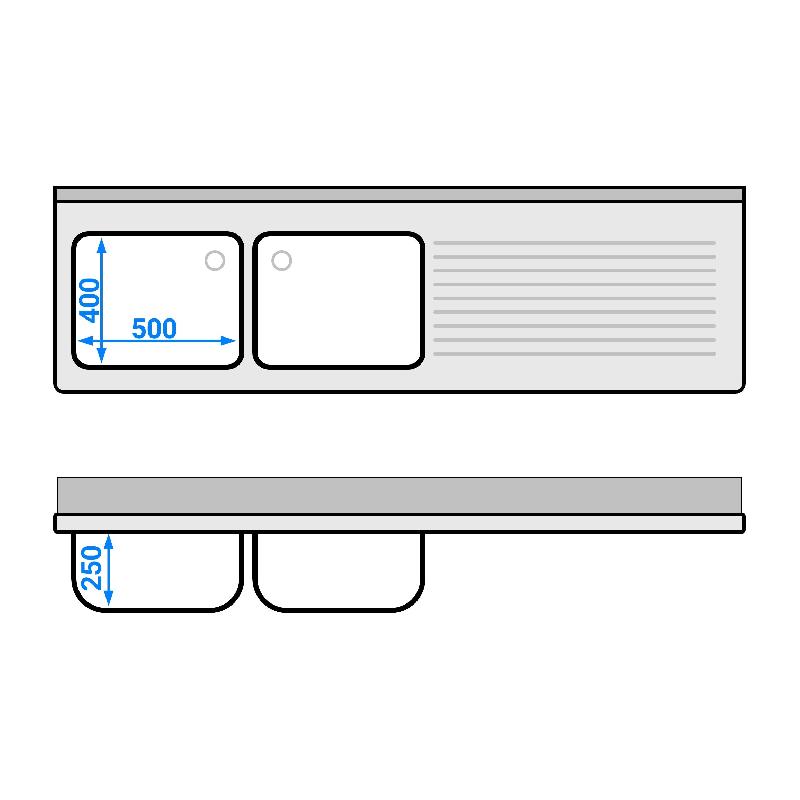 Plonge Inox 2 bacs avec passage lave-vaisselle - P 600 - GGM - 2000 mm bac à gauche_4
