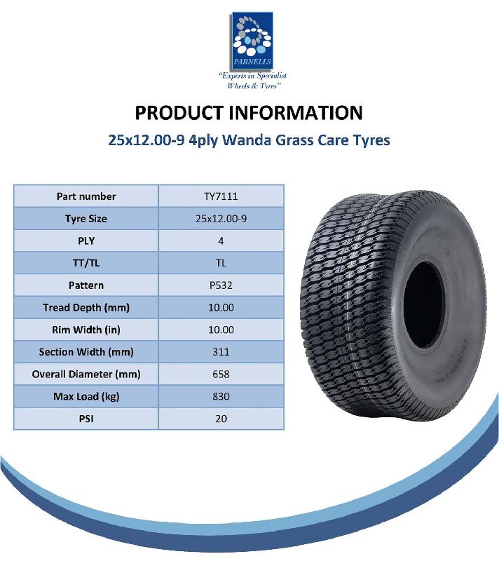 25x12.00-9 Pneu herbe 4ply John Deere Gator Mower Utility P532 830kgs (Lot de 3)_4