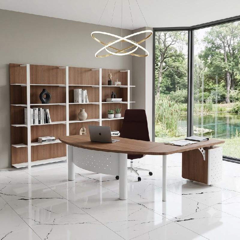 Bureau d'angle X time Next avec retour et caisson - Quadrifoglio. - Blanc, Noyer canaletto, Gauche_4