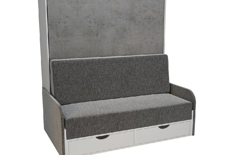 Armoire lit escamotable LOFT SOFA gris béton avec canapé accoudoirs tissu - Couchage 140x200 cm - Design moderne et fonctionnel_4