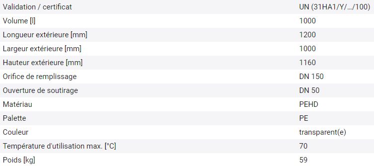 266167W - Cuve IBC pour produits dangereux, 1000 litres, palette PE, ouverture DN 150, sortie DN 50_4