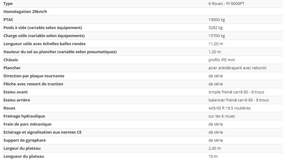 Plateau fourragers avec flèche d'attelage renforcée