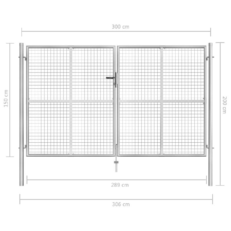 Vidaxl porte de jardin acier galvanisé 306x200 cm argenté 144764_4