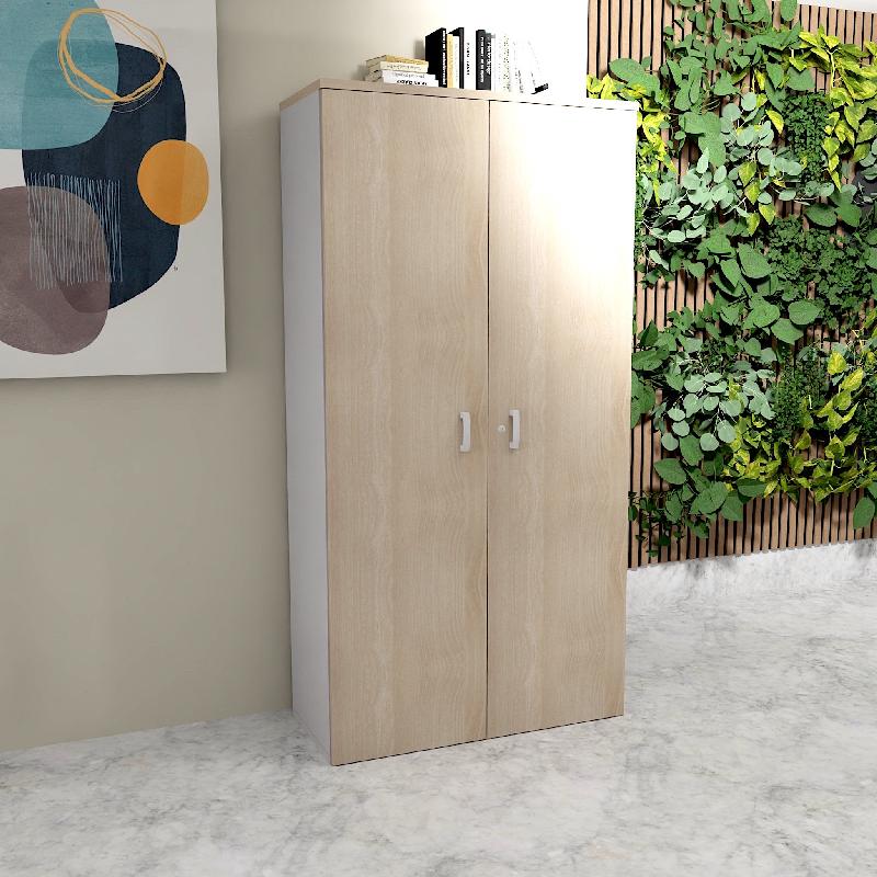 Armoire haute 197 cm avec portes battantes - Mobel Linea - 80, Acacia clair_4