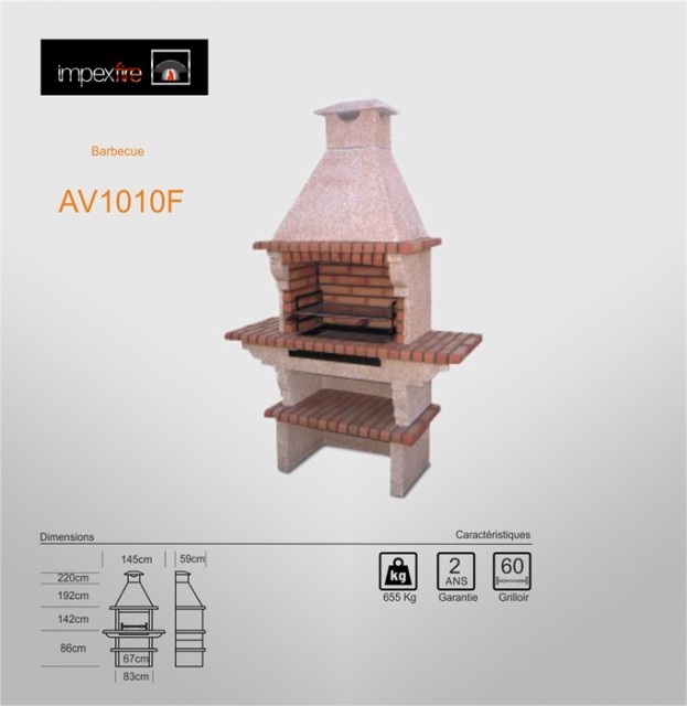 Barbecues professionnels en briques - L145xH220xP59cm - AV1010F - grilloir inox et cuisson au charbon ou bois_4