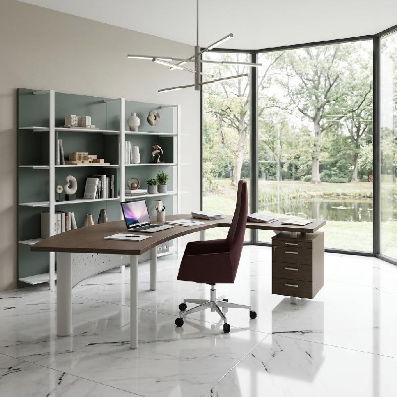 Bureau d'angle X time Next avec retour et caisson - Quadrifoglio. - 237, Blanc, Droite, 3 tiroirs, Eucalyptus 53_4
