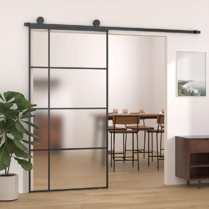 Vidaxl porte coulissante verre esg dépoli aluminium 102,5x205 cm noir 151687_4