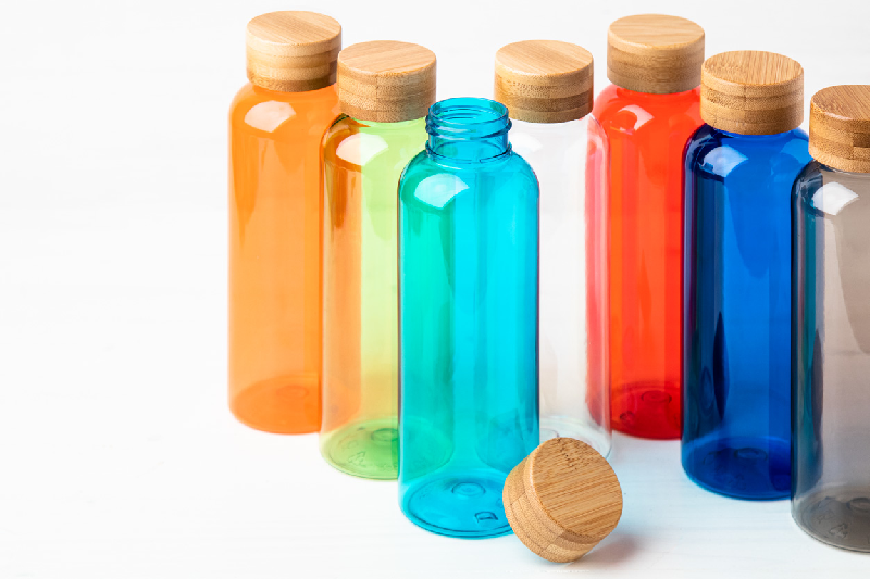 Bouteille en RPET - 500 ml - Couvercle en bambou - Sans BPA - Couleur bleu clair_4