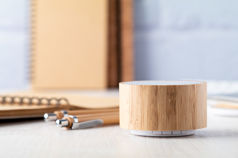 Enceinte Bluetooth - Boîtier en bambou - Fonction mains libres, radio FM et batterie rechargeable_4