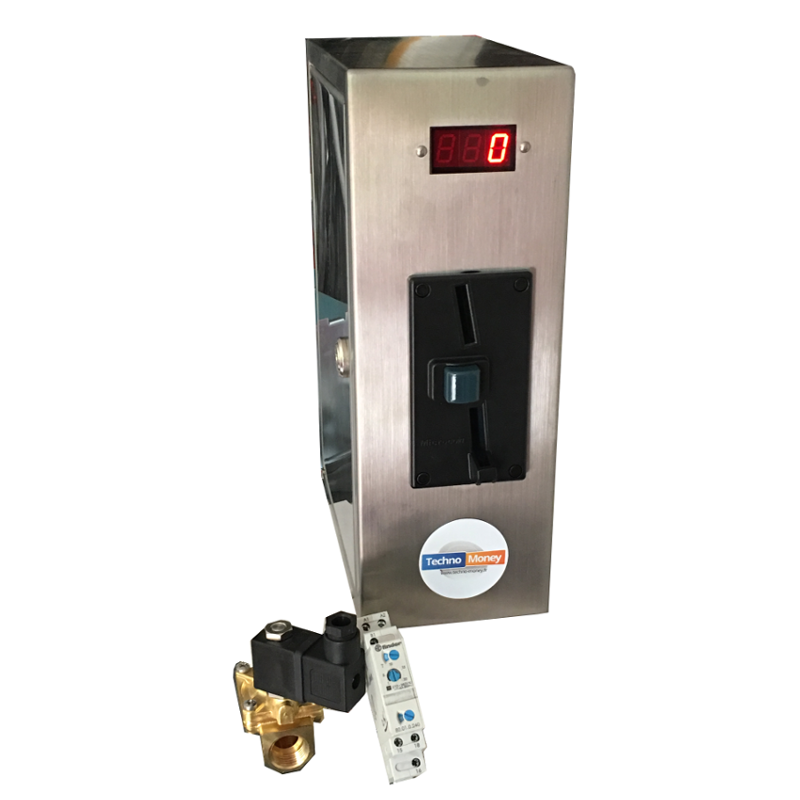 Monnayeur minuteur affichage pièce € - borne inox avec porte et serrure_4