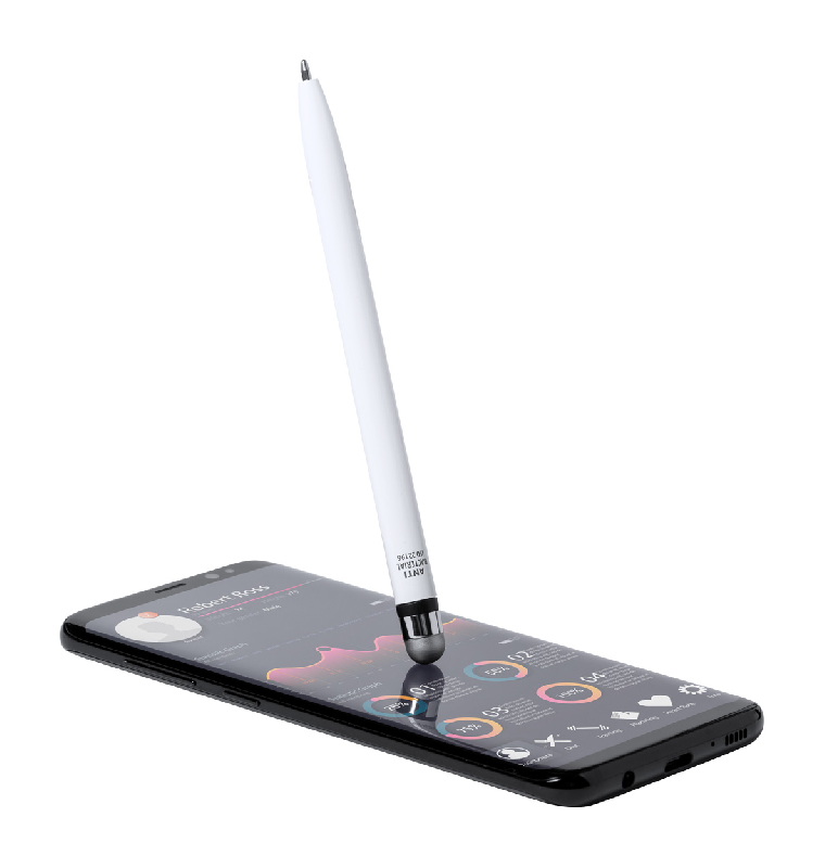 Stylo bille twist antibactérien avec stylet - plastique blanc - encre bleue_4