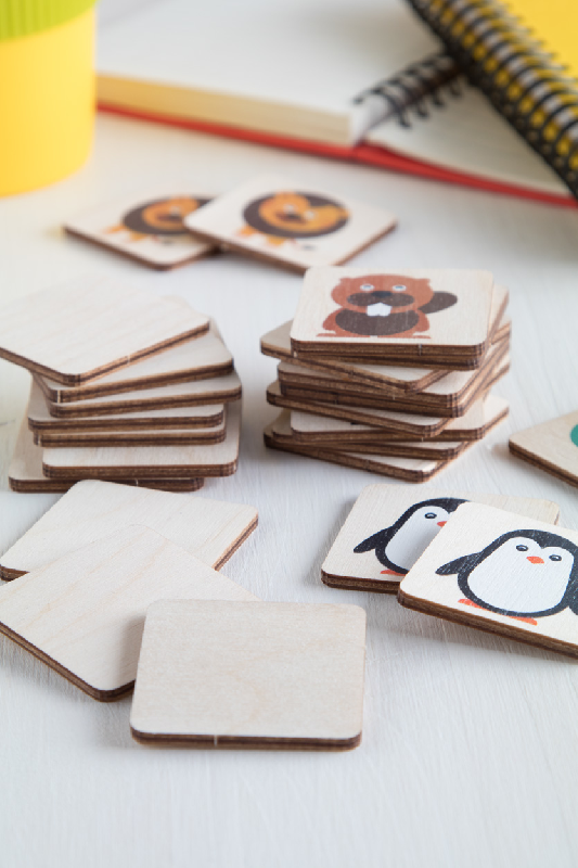 Jeu de memory en bois de bouleau laminé - motifs animaux - 24 tuiles avec logo imprimé_4