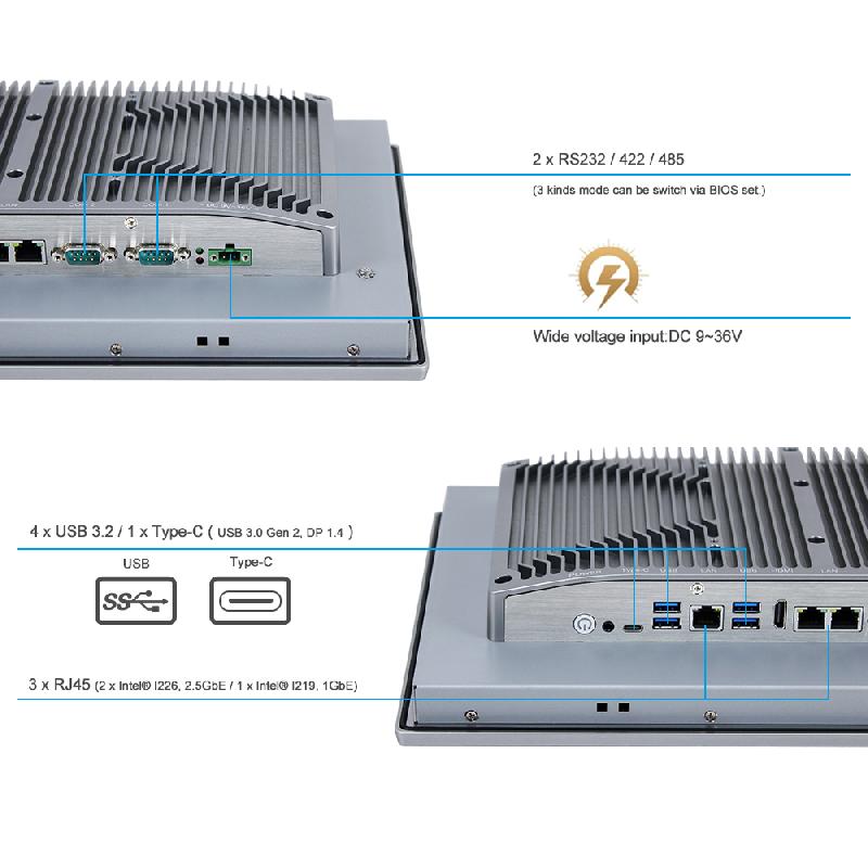 Panel PC industriel fanless 15,6 pouces Full HD Intel Core 12e génération - EVI-156WAC-12th avec façade IP66 et mémoire DDR5_4