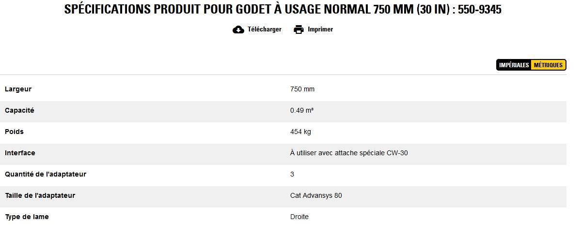 550-9345 godet d'excavation à usage normal - caterpillar finance france - 750 mm (30 in) - poids 454 kg_4