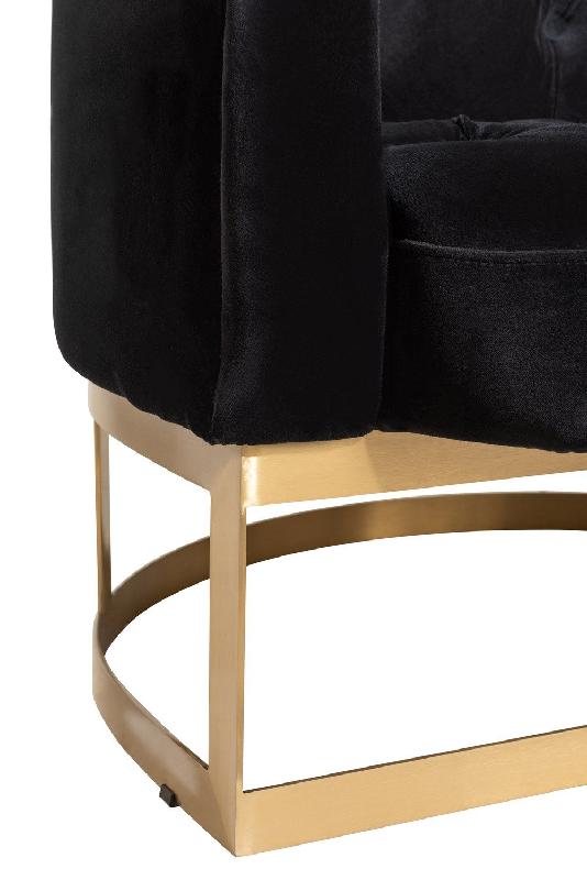 Fauteuil capitonné DACIA - Velours anthracite, structure bouleau et métal doré_4