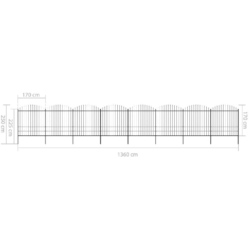 Vidaxl clôture de jardin à dessus en lance acier (1,75-2)x13,6 m noir 277755_4