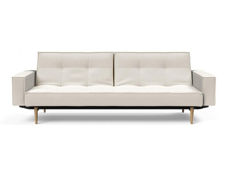 Canapé convertible Splitback Styletto avec accoudoirs - Pieds fuseau en chêne naturel - Tissu bouclé Off White_4