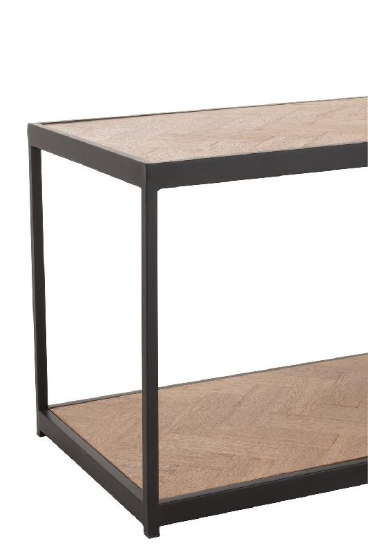 Table basse MOUNIE - motifs chevron naturel clair - pieds métal noir - style industriel - L150 x H45 x P40 cm_4