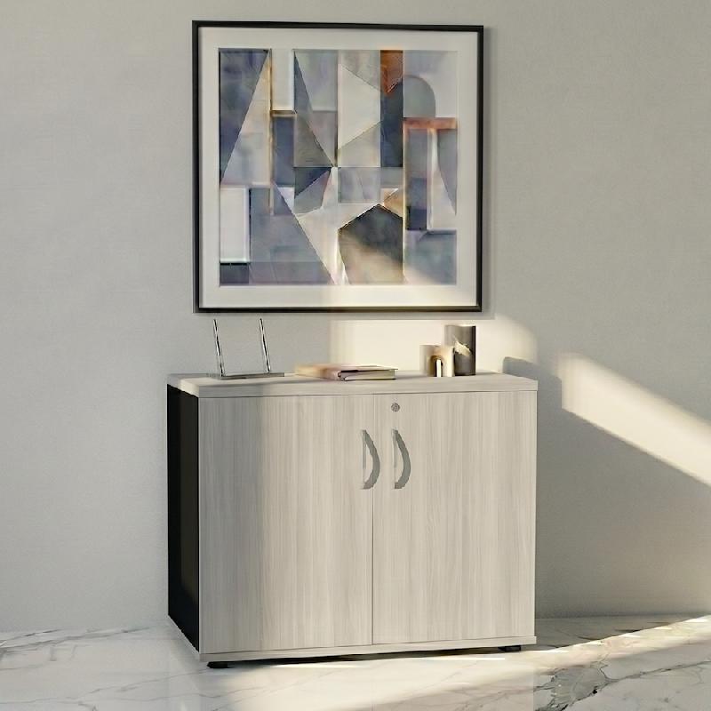 Armoire de bureau avec portes décor bois - MDD - Noir, Acacia clair_4