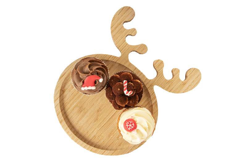 Assiette apéro Noël en bambou - Forme de renne - Couleur naturelle - 300g_4