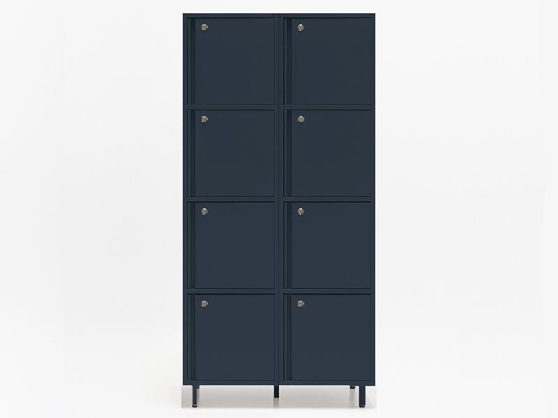 Meuble vestiaires 6 ou 8 cases - MDD - Bleu foncé , A clé, 2 x 4 cases, Petits pieds avec vérins_4