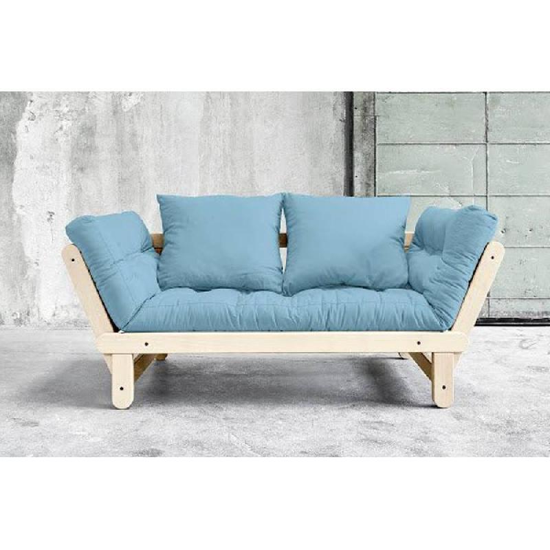 Banquette méridienne futon Beat - Pin naturel - Tissu bleu clair - Couchage 75x200 cm - KARUP_4