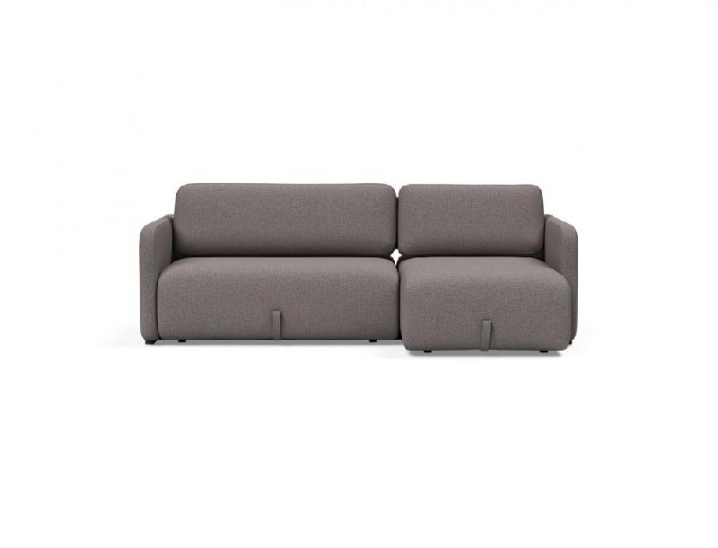 Innovation Living - Canapé d'angle méridienne convertible design VOGAN - Tissu Mixed Dance Grey avec étagère intégrée et couchage 120x200 cm_4