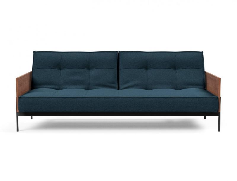 Canapé-lit Splitback Lauge - Innovation Living - Convertible 115x210 cm - Tissu Argus Navy Blue - Accoudoirs noyer_4