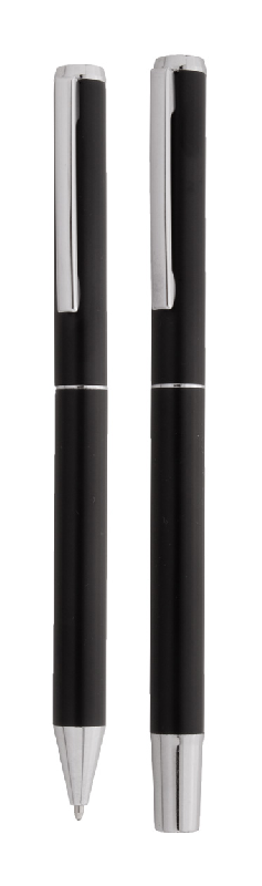 Parure stylos - aluminium recyclé - roller et stylo à bille - avec étui boîte cadeau en papier noir - encre bleue_4
