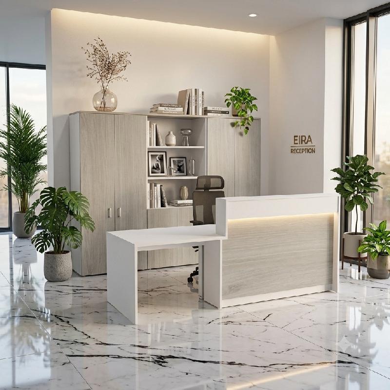 Bureau d'accueil PMR 1 personne Eira avec option LED - Mobel Linea - Gauche, Oui, 282, Blanc / acacia clair_4