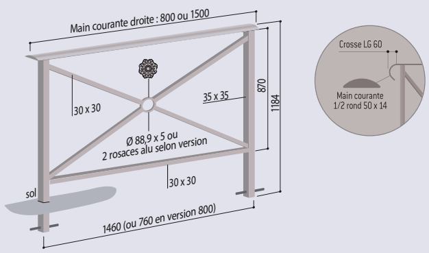 Barrière main courante Héritage double crosse - acier massif - ref 206150_4