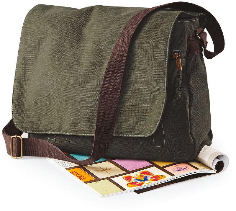 Sac courrier vintage en toile - Réf: QD610 - Quadra - Multiples poches zippées et bandoulière ajustable_4