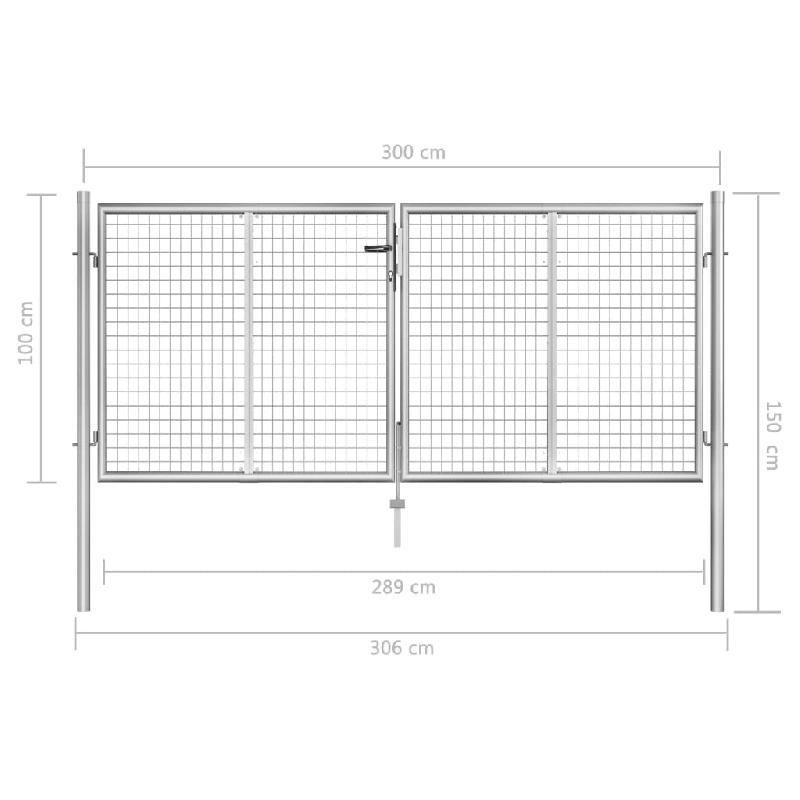 Vidaxl porte de jardin acier galvanisé 306x150 cm argenté 144762_4