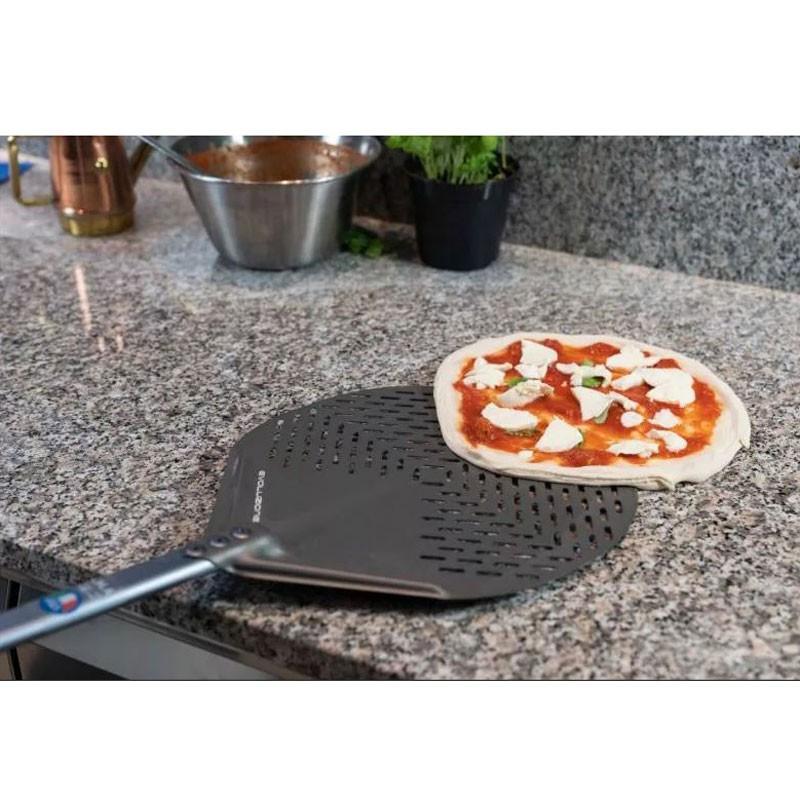 Pelle à pizza ronde perforée aluminium anodisé SHA 33x33 - Manche 150 cm - Gamme Evoluzione | GI.METAL_4