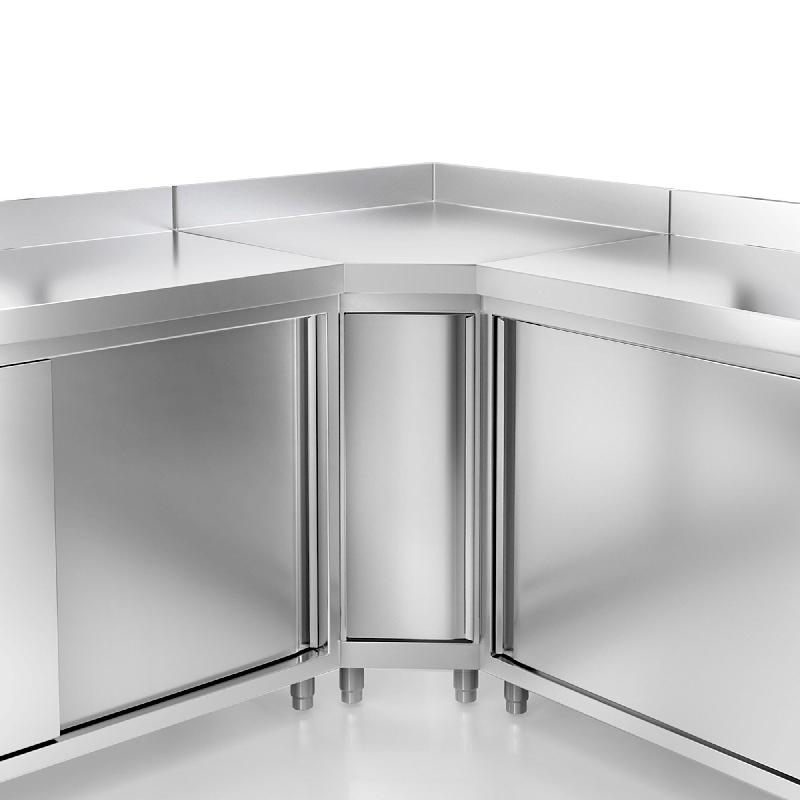 Meuble bas inox adossé P 600 mm avec portes - 800_4
