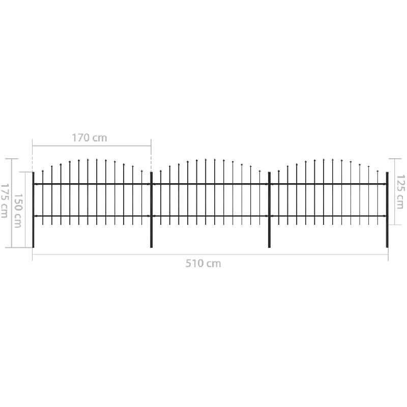 Vidaxl clôture de jardin à dessus en lance acier (1-1,25)x5,1 m noir 277723_4