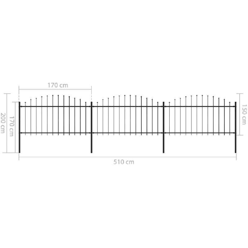 Vidaxl clôture de jardin à dessus en lance acier (1,25-1,5)x5,1 m noir 277732_4