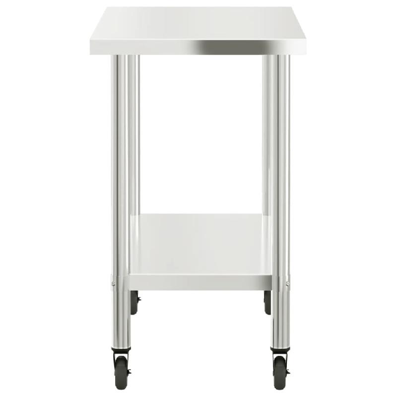 Vidaxl table de travail de cuisine avec roues 110x55x85 cm inox 376467_4