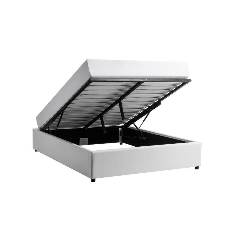 Lit coffre Dorres 140x190 cm - Sommier relevable blanc avec grand espace de rangement_4