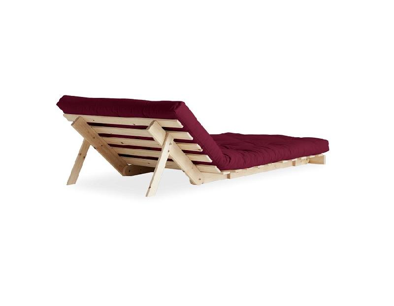 Fauteuil convertible futon ROOTS - Pin naturel - Coloris bordeaux - Couchage 90 x 200 cm - Inspiration japonaise_4
