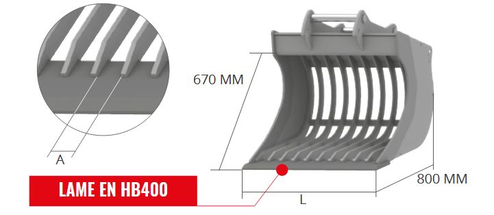 VS 67GD Godet Squelette General Duty - Cangini - 800 mm - profil allongé - lame en HB400_4